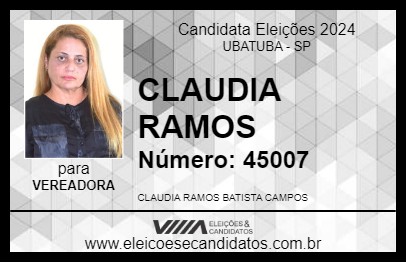 Candidato CLAUDIA RAMOS 2024 - UBATUBA - Eleições