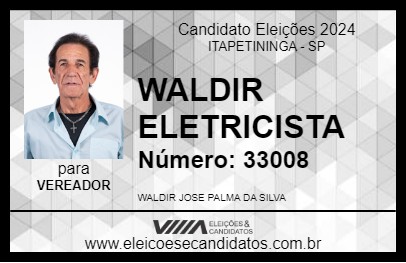 Candidato WALDIR ELETRICISTA 2024 - ITAPETININGA - Eleições