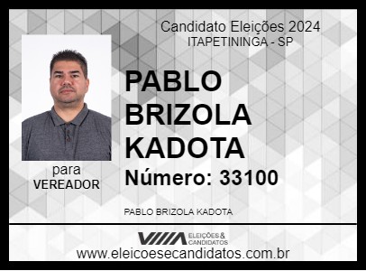 Candidato PABLO BRIZOLA KADOTA 2024 - ITAPETININGA - Eleições