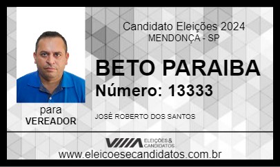 Candidato BETO PARAIBA 2024 - MENDONÇA - Eleições