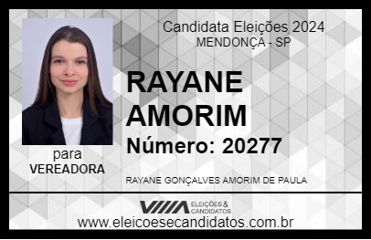 Candidato RAYANE AMORIM 2024 - MENDONÇA - Eleições