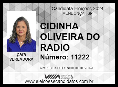 Candidato CIDINHA OLIVEIRA DO RADIO 2024 - MENDONÇA - Eleições