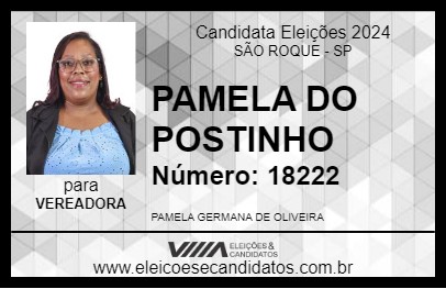 Candidato PAMELA DO POSTINHO 2024 - SÃO ROQUE - Eleições