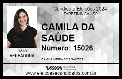 Candidato CAMILA DA SAÚDE 2024 - ITAPETININGA - Eleições