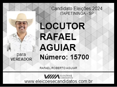 Candidato LOCUTOR RAFAEL AGUIAR 2024 - ITAPETININGA - Eleições