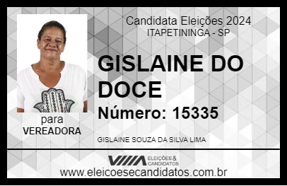 Candidato GISLAINE DO DOCE 2024 - ITAPETININGA - Eleições