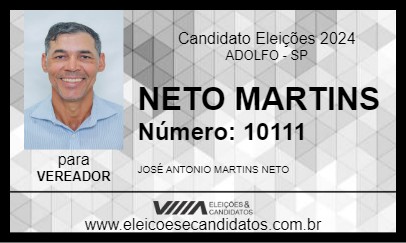 Candidato NETO MARTINS 2024 - ADOLFO - Eleições