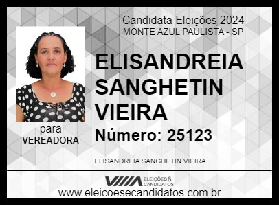 Candidato ELISANDREIA SANGHETIN VIEIRA 2024 - MONTE AZUL PAULISTA - Eleições