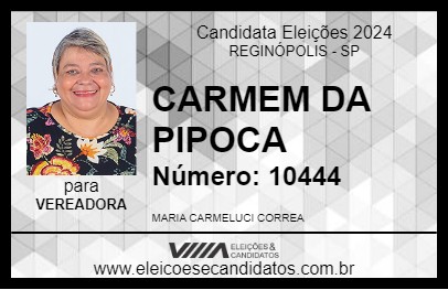 Candidato CARMEM DA PIPOCA 2024 - REGINÓPOLIS - Eleições