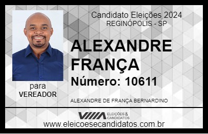 Candidato ALEXANDRE FRANÇA 2024 - REGINÓPOLIS - Eleições