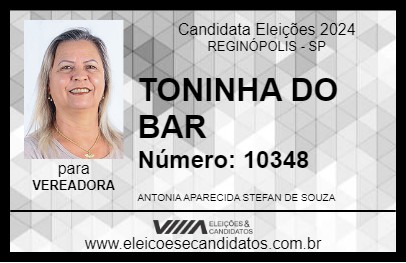 Candidato TONINHA DO BAR 2024 - REGINÓPOLIS - Eleições