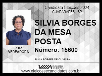 Candidato SILVIA BORGES DA MESA POSTA 2024 - GUARARAPES - Eleições