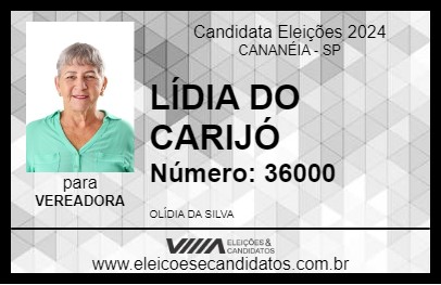 Candidato LÍDIA DO CARIJÓ 2024 - CANANÉIA - Eleições