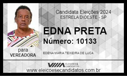 Candidato EDNA PRETA 2024 - ESTRELA D\OESTE - Eleições