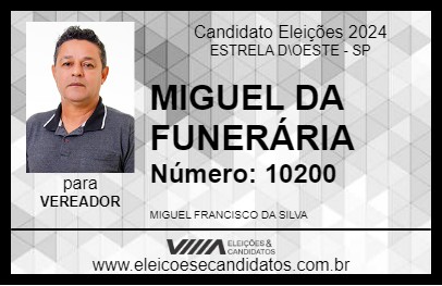 Candidato MIGUEL DA FUNERÁRIA 2024 - ESTRELA D\OESTE - Eleições