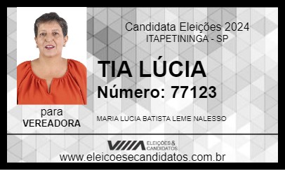 Candidato TIA LÚCIA 2024 - ITAPETININGA - Eleições