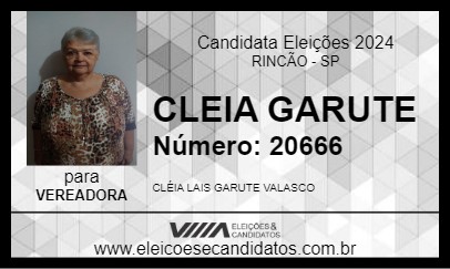 Candidato CLEIA GARUTE 2024 - RINCÃO - Eleições