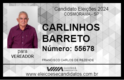 Candidato CARLINHOS BARRETO 2024 - COSMORAMA - Eleições