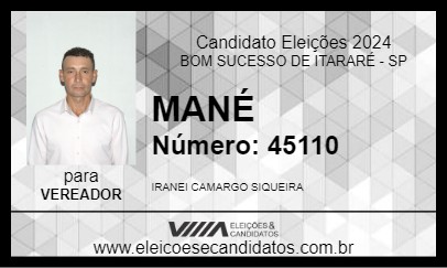 Candidato MANÉ 2024 - BOM SUCESSO DE ITARARÉ - Eleições