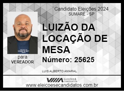 Candidato LUIZÃO DA LOCAÇÃO DE MESA 2024 - SUMARÉ - Eleições