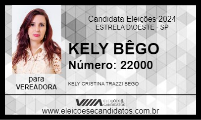 Candidato KELY BÊGO 2024 - ESTRELA D\OESTE - Eleições