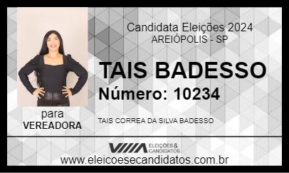 Candidato TAIS BADESSO 2024 - AREIÓPOLIS - Eleições