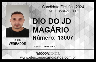 Candidato DIO DO JD MAGÁRIO 2024 - SETE BARRAS - Eleições