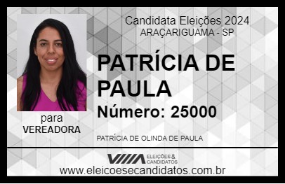 Candidato PATRÍCIA DE PAULA 2024 - ARAÇARIGUAMA - Eleições