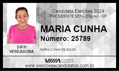 Candidato MARIA CUNHA 2024 - PRESIDENTE VENCESLAU - Eleições