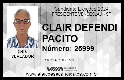 Candidato CLAIR DEFENDI PACITO 2024 - PRESIDENTE VENCESLAU - Eleições