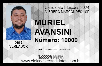 Candidato MURIEL AVANSINI 2024 - ALFREDO MARCONDES - Eleições