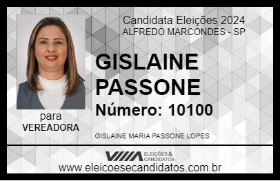 Candidato GISLAINE PASSONE 2024 - ALFREDO MARCONDES - Eleições