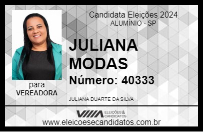 Candidato JULIANA MODAS 2024 - ALUMÍNIO - Eleições