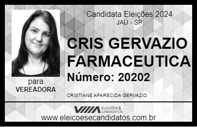 Candidato CRIS GERVAZIO FARMACEUTICA 2024 - JAÚ - Eleições