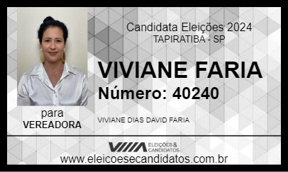 Candidato VIVIANE FARIA 2024 - TAPIRATIBA - Eleições