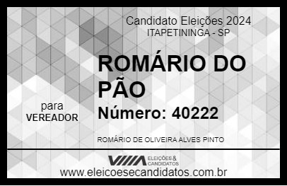 Candidato ROMÁRIO DO PÃO 2024 - ITAPETININGA - Eleições