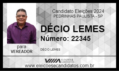 Candidato DÉCIO LEMES 2024 - PEDRINHAS PAULISTA - Eleições