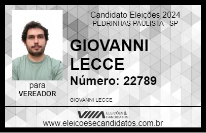 Candidato GIOVANNI LECCE 2024 - PEDRINHAS PAULISTA - Eleições