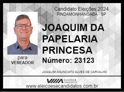 Candidato JOAQUIM DA PAPELARIA PRINCESA 2024 - PINDAMONHANGABA - Eleições