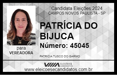 Candidato PATRÍCIA DO BIJUCA 2024 - CAMPOS NOVOS PAULISTA - Eleições