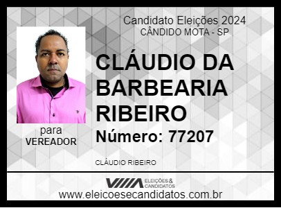 Candidato CLÁUDIO DA BARBEARIA RIBEIRO 2024 - CÂNDIDO MOTA - Eleições