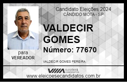 Candidato VALDECIR GOMES 2024 - CÂNDIDO MOTA - Eleições