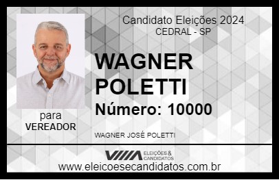 Candidato WAGNER POLETTI 2024 - CEDRAL - Eleições