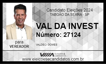 Candidato VAL DA INVEST 2024 - TABOÃO DA SERRA - Eleições