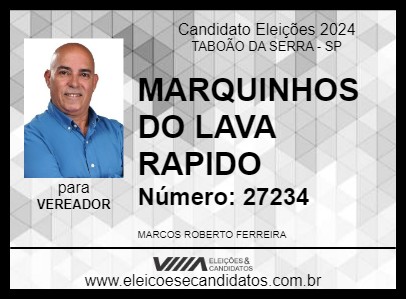 Candidato MARQUINHOS DO LAVA RAPIDO 2024 - TABOÃO DA SERRA - Eleições