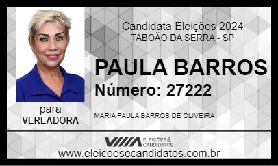 Candidato PAULA BARROS 2024 - TABOÃO DA SERRA - Eleições