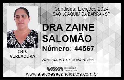 Candidato DRA ZAINE SALOMÃO 2024 - SÃO JOAQUIM DA BARRA - Eleições