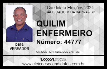 Candidato QUILIM ENFERMEIRO 2024 - SÃO JOAQUIM DA BARRA - Eleições