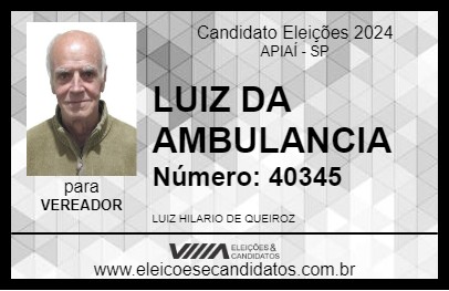 Candidato LUIZ DA AMBULANCIA 2024 - APIAÍ - Eleições