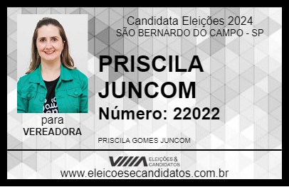 Candidato PRISCILA JUNCOM 2024 - SÃO BERNARDO DO CAMPO - Eleições